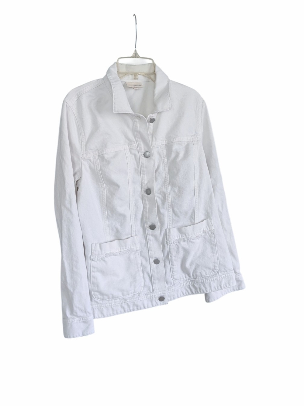 J. Jill White Denim Trucker Jacket Raw Fringe Trim Size M